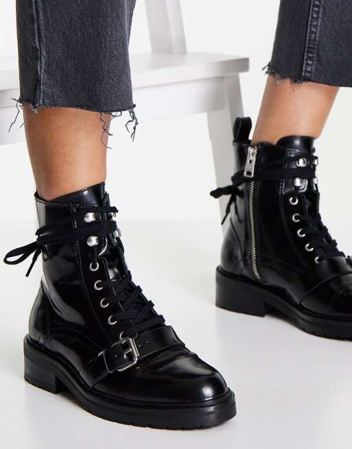 AllSaints Donita lace up leather boots in black | ASOS