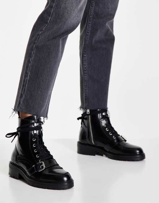 AllSaints Donita lace up leather boots in black | ASOS