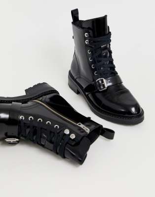 black lace up boots with buckle