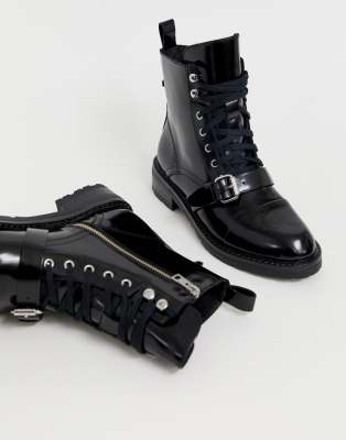 black buckle lace up boots