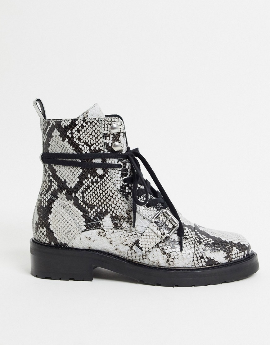 ALLSAINTS DONITA SNAKE PRINT LEATHER HIKING BOOTS IN BLACK,ZW0177
