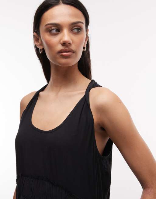 AllSaints - Dorina - Robe mi-longue sans manches à volants froncés asymétriques - Noir, 4 de 4