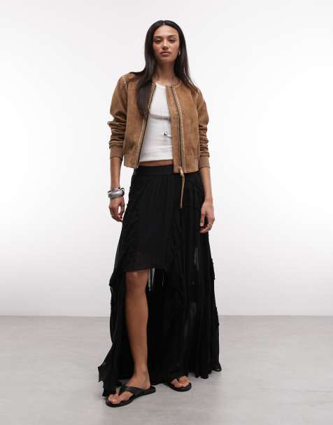 AllSaints Dorina ruffle lace maxi skirt in black - view 1