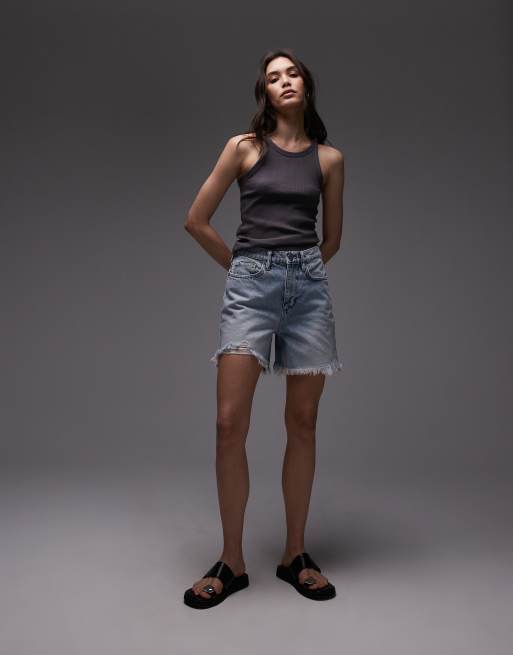 AllSaints doris denim shorts in light indigo