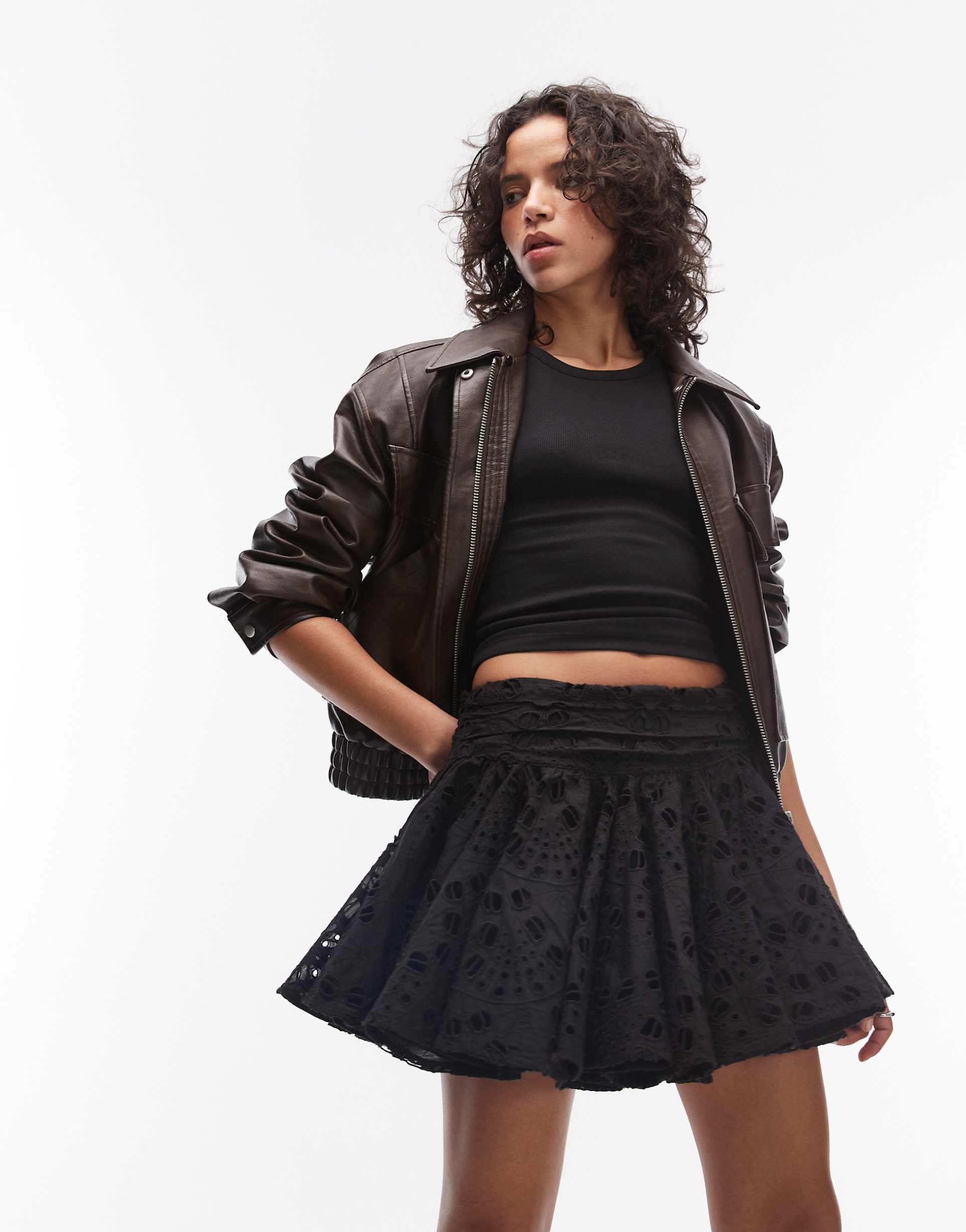 allsaints dotty lace mini skirt in black