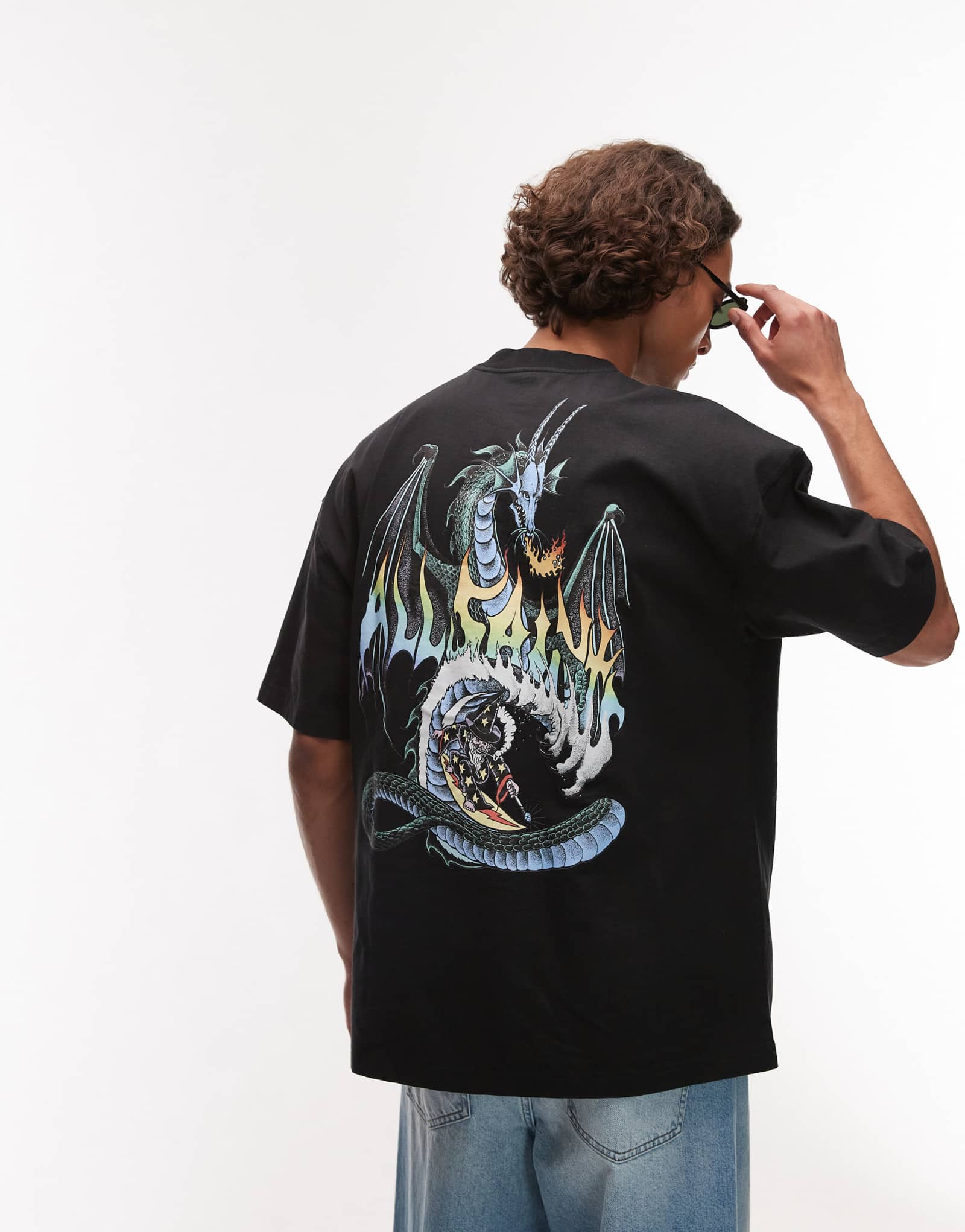 Застиранная черная футболка Allsaints dragon wave