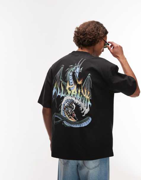 Allsaints Dragon wave t-shirt in washed black 