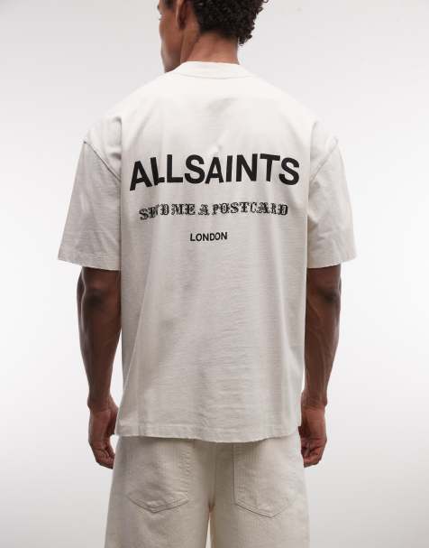AllSaints Dreamer short sleeve logo t-shirt in off white - view 1