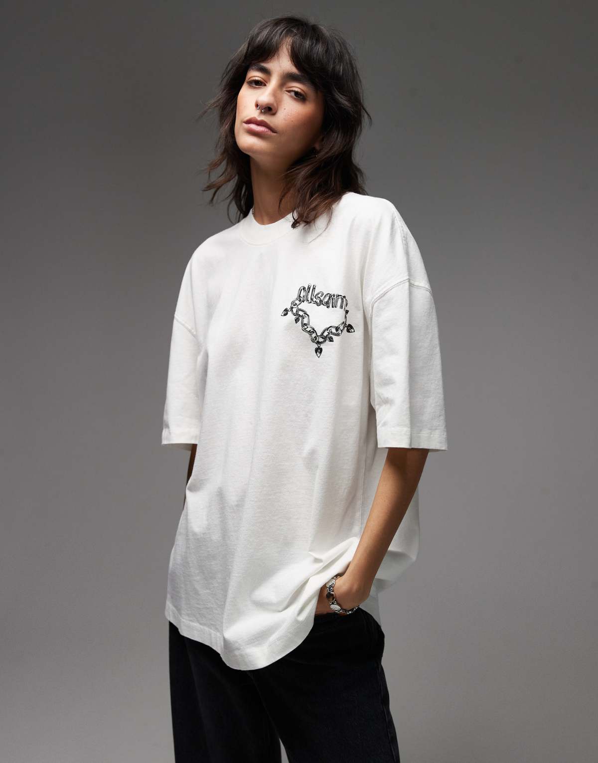 Allsaints Drip graphic t-shirt in ecru - WHITE