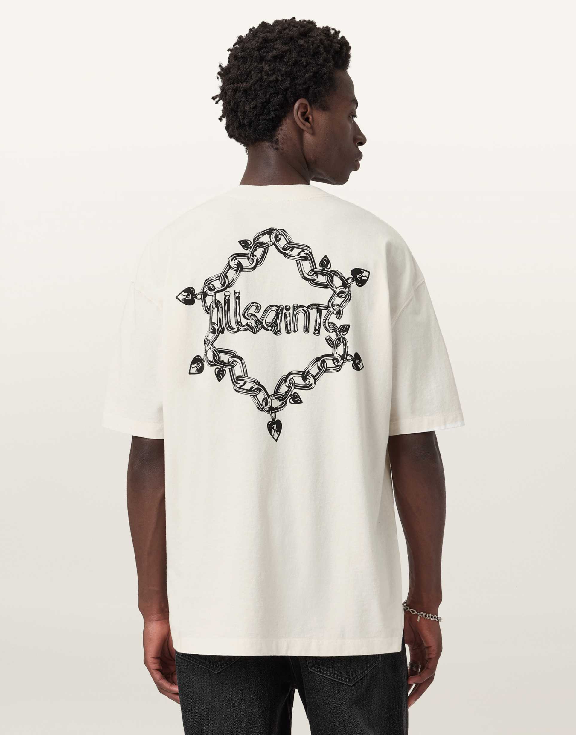 allsaints drip graphic t-shirt in ecru