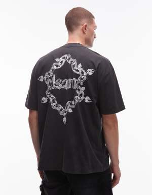Allsaints Drip graphic t-shirt in washed black - BLACK