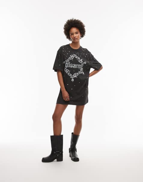 AllSaints – Drip – Svart t-shirtklänning - view 1