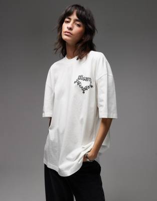 AllSaints - Drip - T-Shirt in Ecru mit Print-Weiß