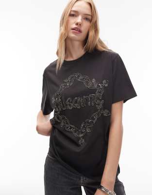 AllSaints - Drip - Verziertes T-Shirt in Schwarz