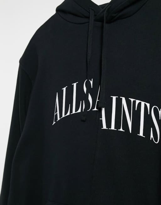 AllSaints Dropout split logo hoodie in black