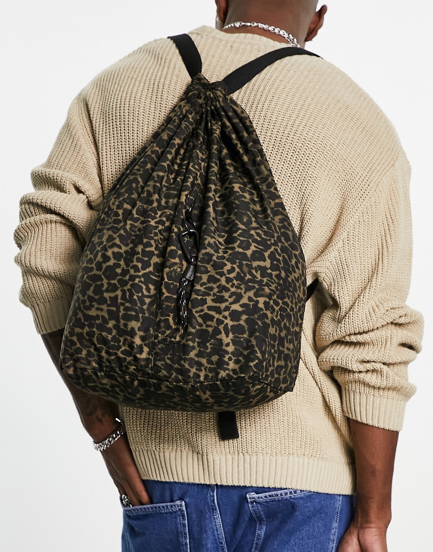 AllSaints duffle string backpack in leopard-Neutral