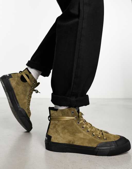 AllSaints - Dumont - Kakigrønne hi-top-sneakers i ruskind