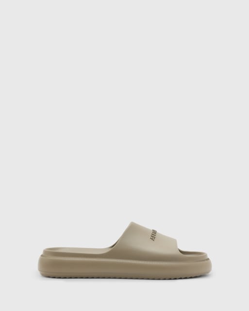 AllSaints Dune rubber sliders in stone, 4 of 4