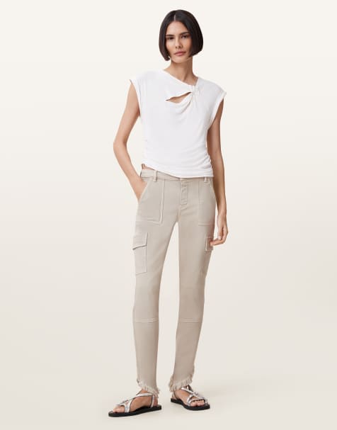 AllSaints – Duran – Asymmetrische Jeans in Cremeweiß - view 1