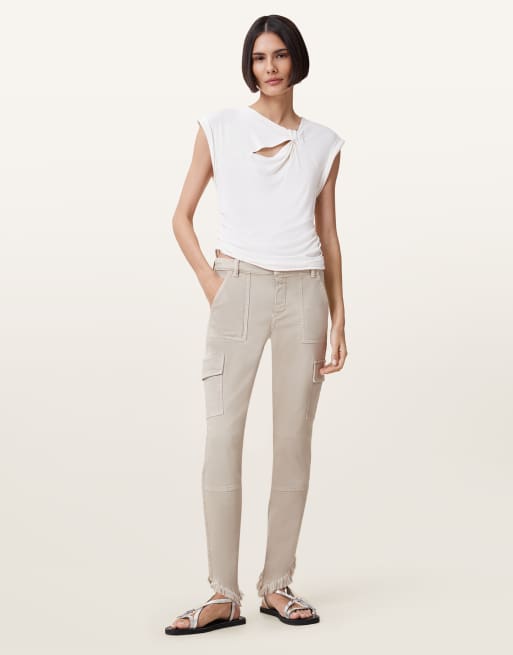 AllSaints – Duran – Asymmetrische Jeans in Cremeweiß