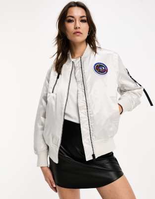 AllSaints - Echo - Bomberjacke in Metallic-Silber mit Reißverschluss