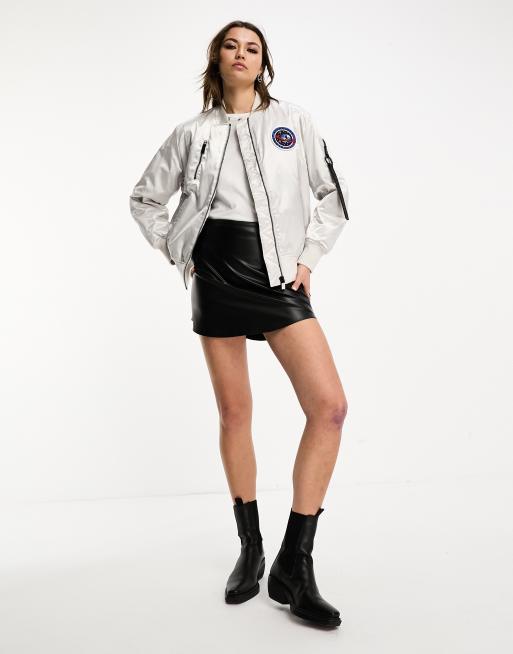 AllSaints Echo metallic zip through bomber jacket in silver