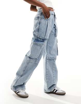 AllSaints AllSaints Echo wide leg cargo jeans in light indigo-Blue