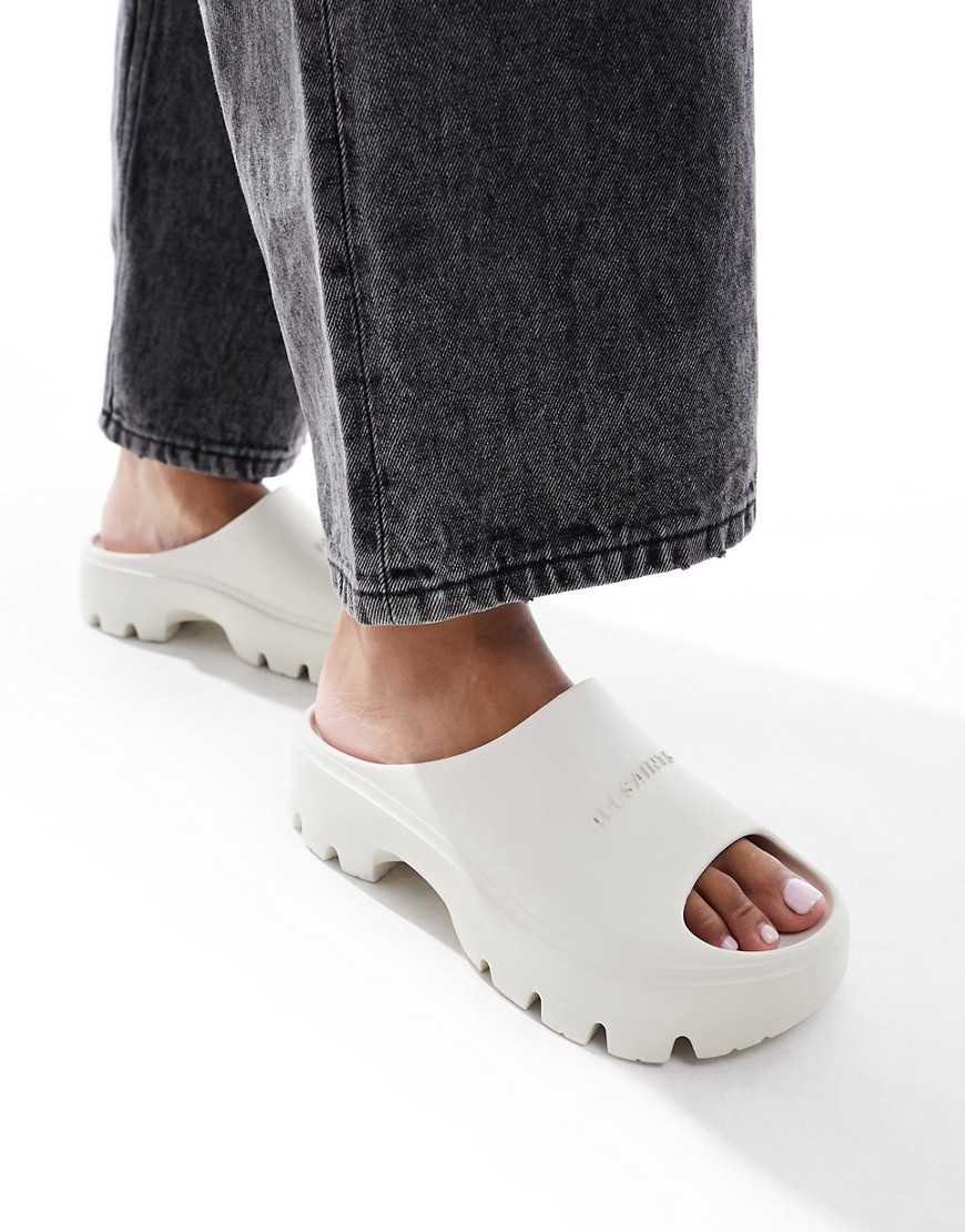 AllSaints Eclipse lightweight flatform sandals in chalk white