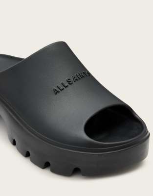 Allsaints Eclipse Logo-embossed Rubber Sliders In Black