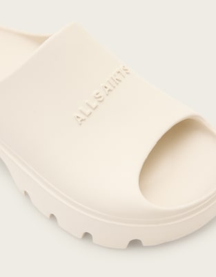 Allsaints Womens Chalk White Eclipse Embossed-branding Chunky Sliders In White