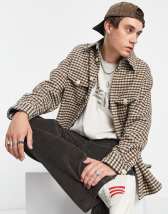 AllSaints Brattle check overshirt in beige and dark red | ASOS