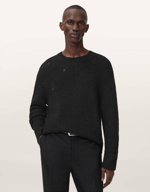AllSaints – Edgin – Pullover in Schwarz mit Rundhalsausschnitt