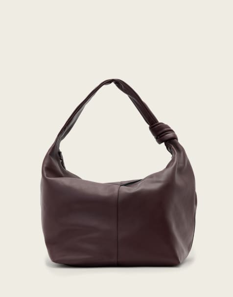 AllSaints Effie Knot large leather shoulder bag in burgundy - view 1