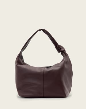 AllSaints Effie Knot large leather shoulder bag in burgundy