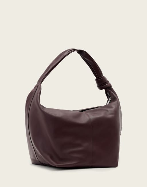AllSaints Effie Knot large leather shoulder bag in burgundy, 2 of 4