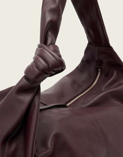 AllSaints Effie Knot large leather shoulder bag in burgundy, 3 of 4