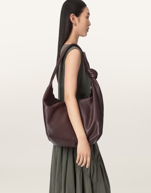 AllSaints Effie Knot large leather shoulder bag in burgundy, 4 of 4