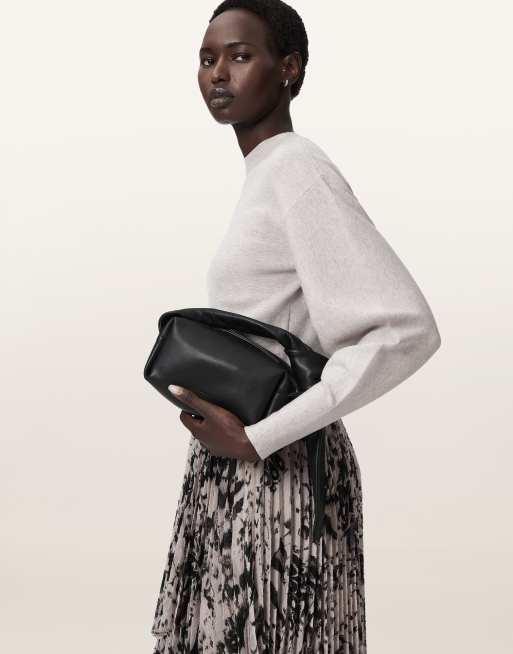 AllSaints Effie knot leather micro shoulder bag in black, 2 of 4