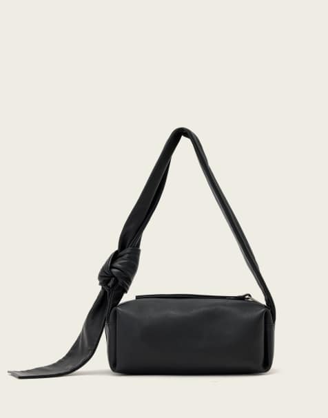 AllSaints Effie Knot leather shoulder bag in black - view 1