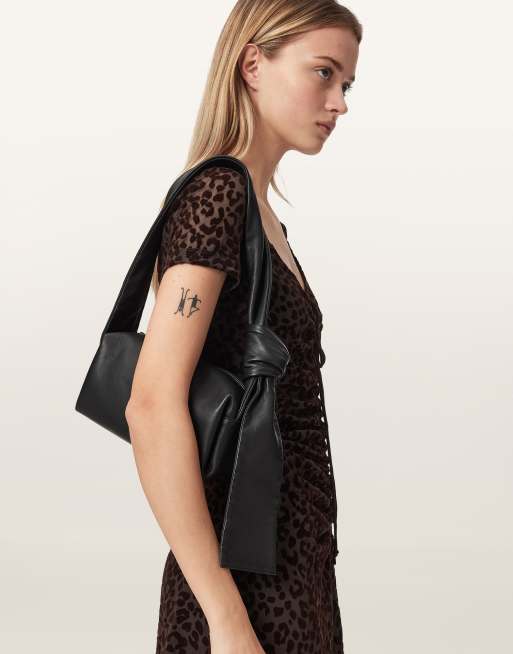 AllSaints Effie Knot leather shoulder bag in black, 2 of 4