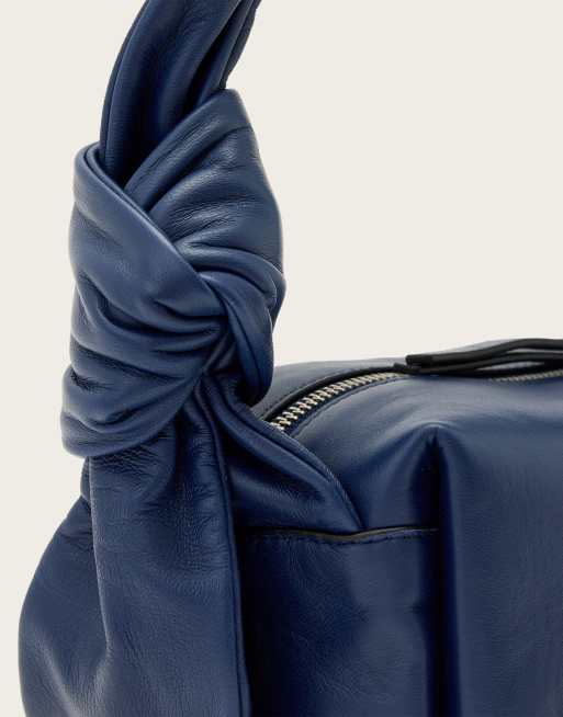 AllSaints Effie Knot leather shoulder bag in blue, 3 of 4