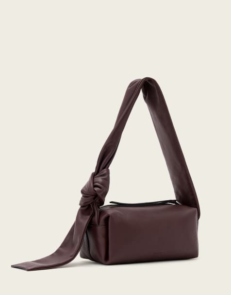 AllSaints Effie Knot leather shoulder bag in burgundy - view 1