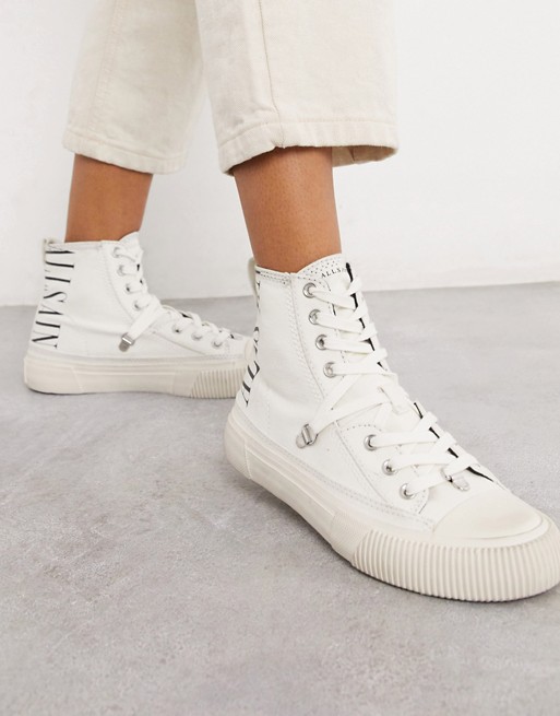 AllSaints elena branded canvas high tops in white