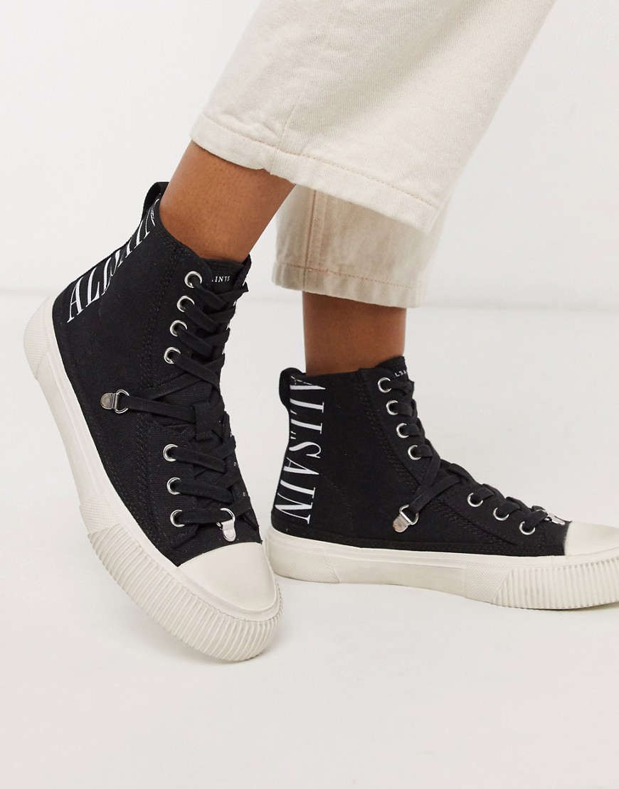 AllSaints - Elena - Hoge canvas sneakers met branding in zwart