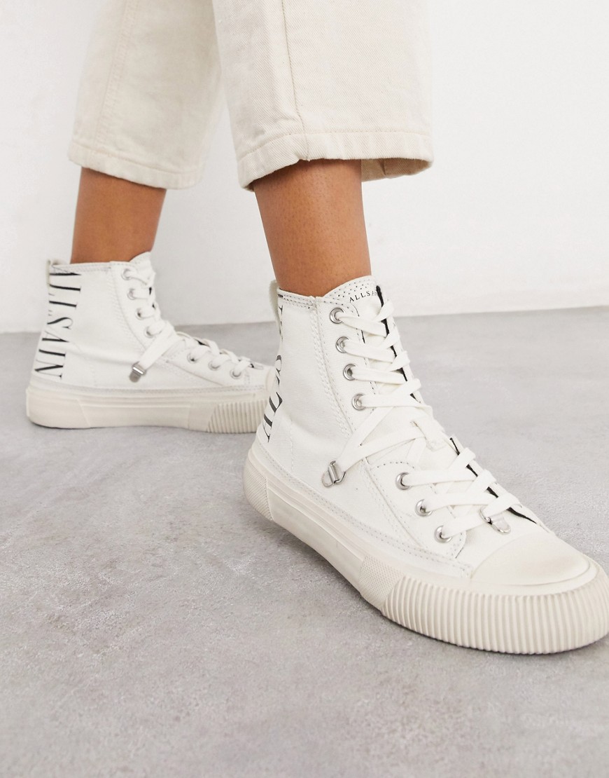 AllSaints - Elena - Sneakers alte bianche in tela con logo-Bianco