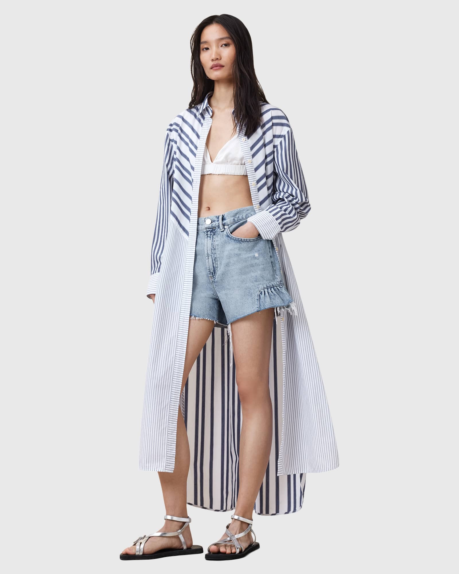 Джинсовые шорты Allsaints eliana светло-синего цвета