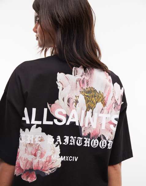 AllSaints Eliana Etta short sleeve graphic logo t-shirt in black - view 1