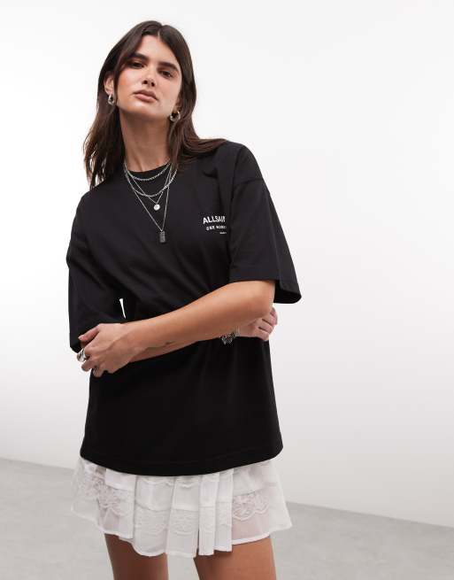 AllSaints Eliana Etta short sleeve graphic logo t-shirt in black, 4 of 4