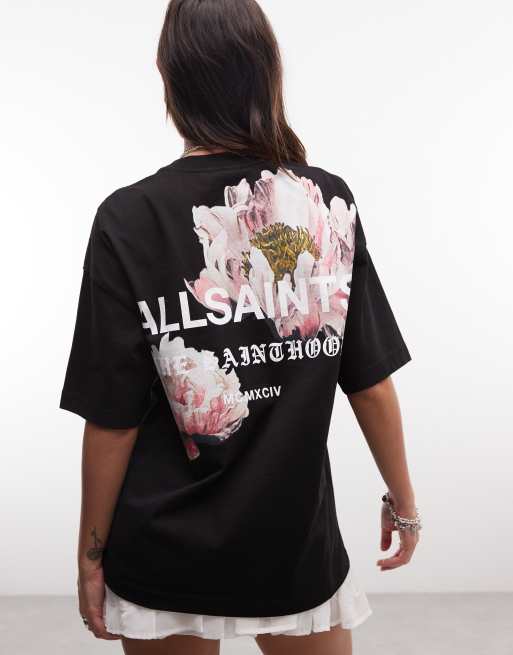 AllSaints Eliana Etta T-shirt med korte ærmer og grafisk logo i sort, 3 af 4