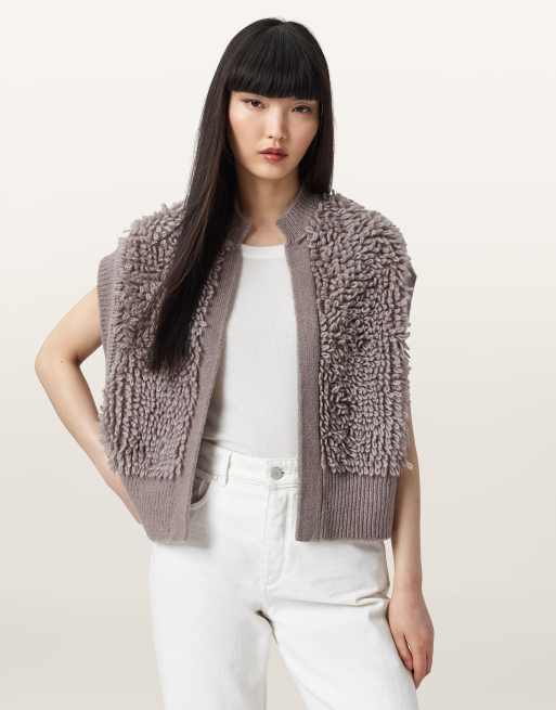 AllSaints – Elias – Weste in Taupe-Braun